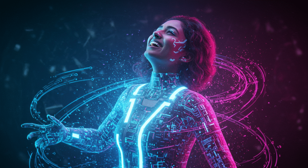 Image of an Overjoyed Developer Becoming One with AI.
